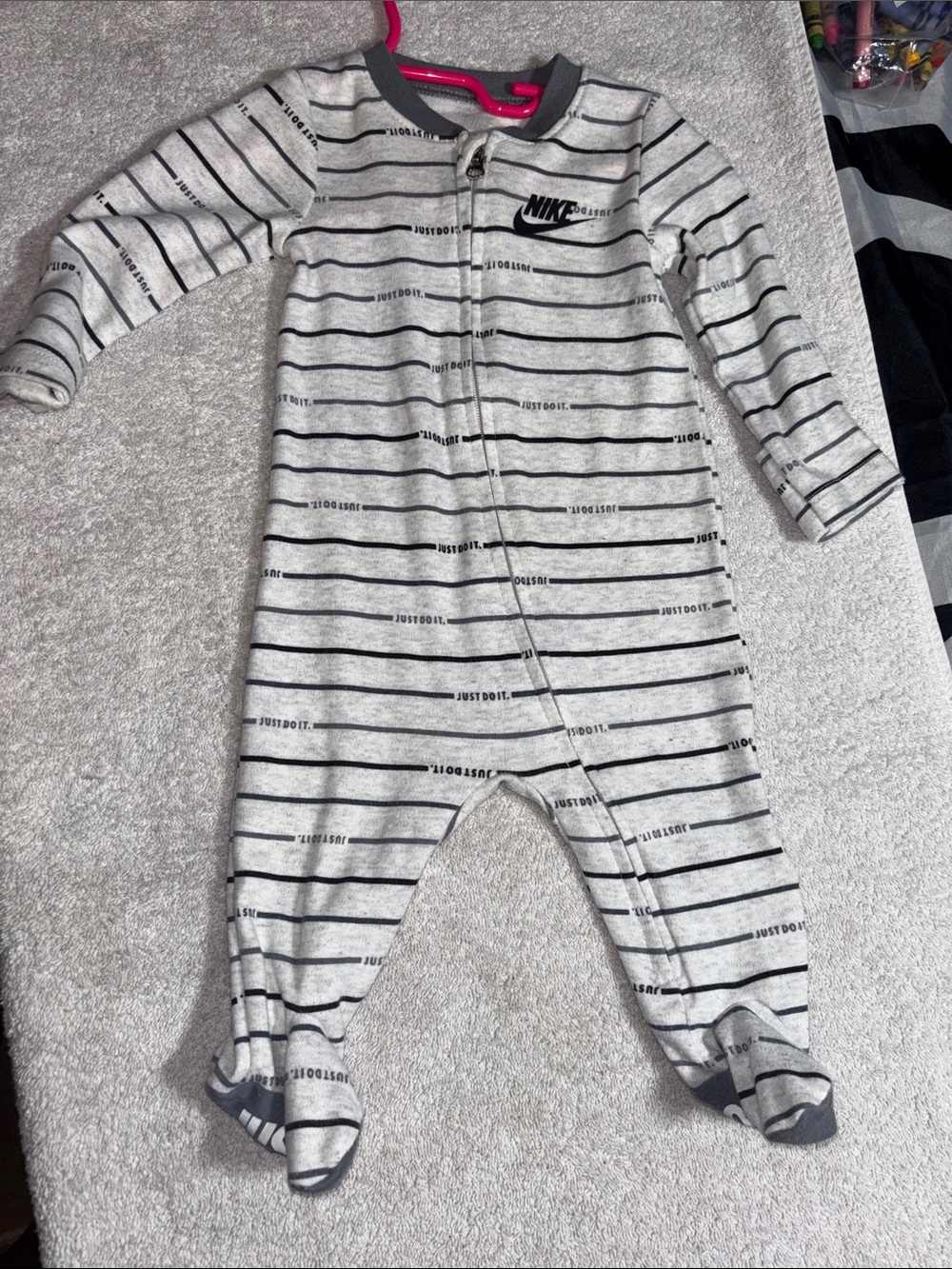 Nike Gray & Black Striped Baby Footed One-Piece